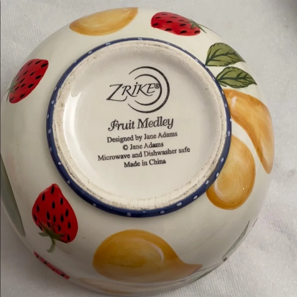 Zrike Fruit Medley multicolor pear and apple graphic ceramic bowls (4)
